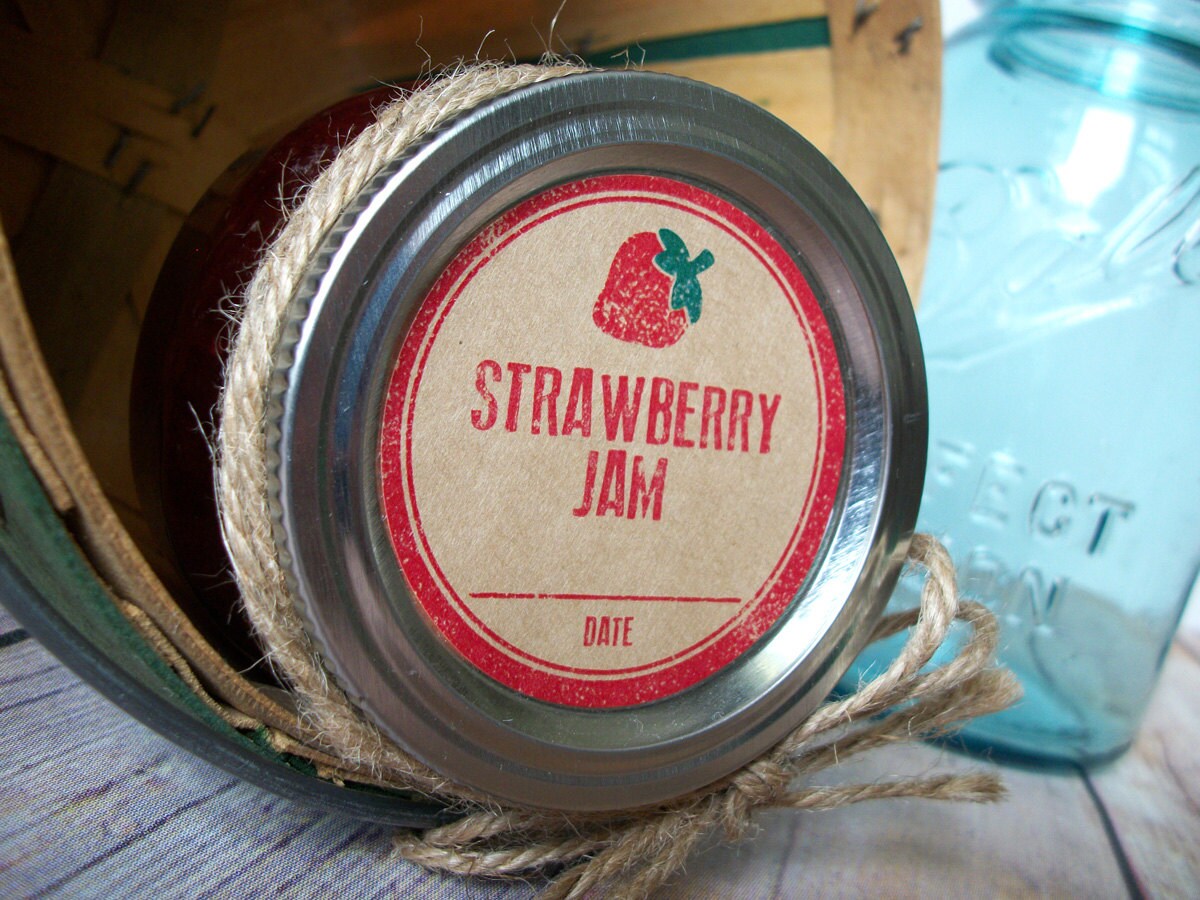 Rubber Stamp Strawberry Jam Kraft Paper Canning Jar Labels Etsy