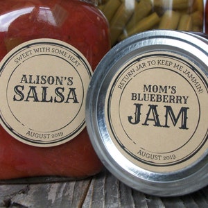 CUSTOM KRAFT paper Apothecary canning jar labels, round retro mason jar stickers personalized with YOUR text, sugar scrub & candle labels