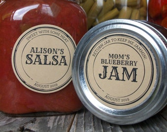 CUSTOM KRAFT paper Apothecary canning jar labels, round retro mason jar stickers personalized with YOUR text, sugar scrub & candle labels