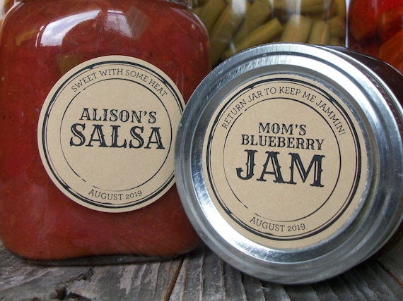 CUSTOM KRAFT paper Apothecary canning jar labels, round retro mason jar stickers personalized with YOUR text, sugar scrub & candle labels