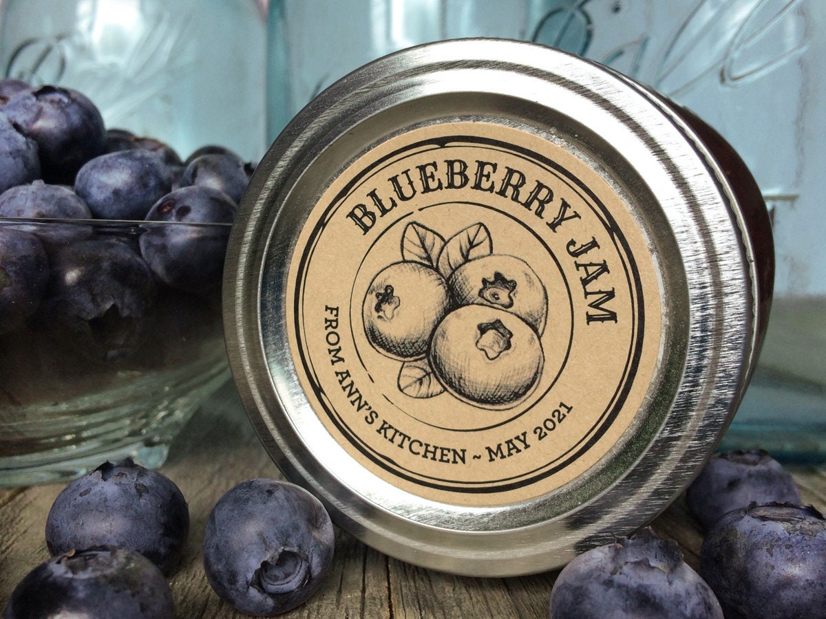 Custom Kraft Apothecary Blueberry Canning Labels For Jam Etsy