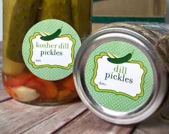 Cute Dill, Sweet, Bread & Butter Pickle, and Relish canning jar labels, round canning labels for regular and wide mouth mason jars