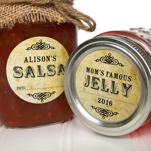 CUSTOM Vintage canning jar labels, fully personalized round mason jar labels for fruit & vegetable preservation, jam jelly jar label