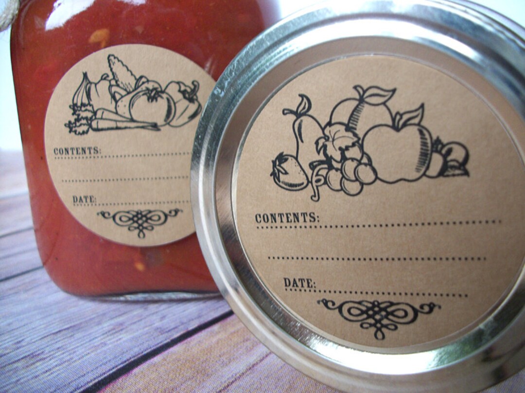 Vegetable or Fruit KRAFT Paper Canning Labels, Round Vintage Mason Jar ...