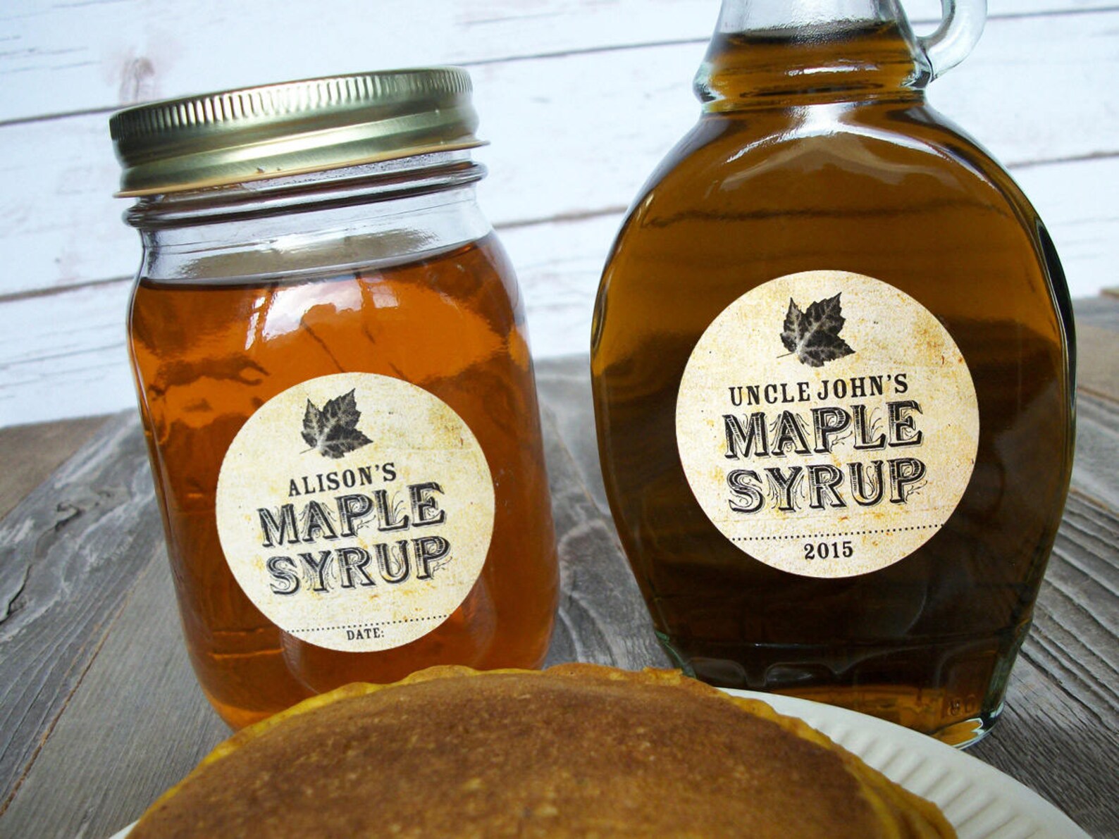 Custom Vintage Maple Syrup bottle labels personalized round Etsy