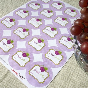 Grape Jelly canning jar labels, round purple mason jar labels for fruit preservation, regular or wide mouth jelly jar stickers image 5