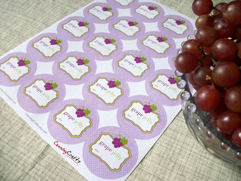 Grape Jelly canning jar labels, round purple mason jar labels for fruit preservation, regular or wide mouth jelly jar stickers image 5