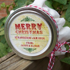 Custom Vintage Christmas labels, personalized canning jar labels, Merry Christmas stickers for baked goods, holiday gifts, jam & jelly jars