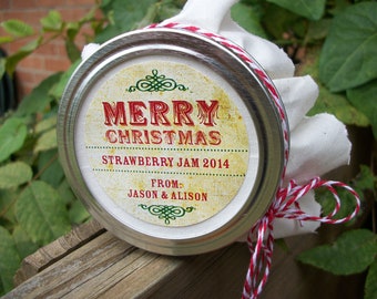 Custom Vintage Christmas labels, personalized canning jar labels, Merry Christmas stickers for baked goods, holiday gifts, jam & jelly jars