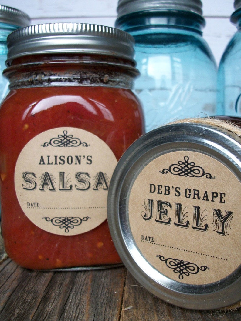 custom kraft paper canning jar labels personalized round etsy