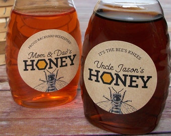 Custom Kraft Honeycomb honey labels, customized honey bottle labels & jar labels personalized with YOUR text, gift for backyard beekeepers