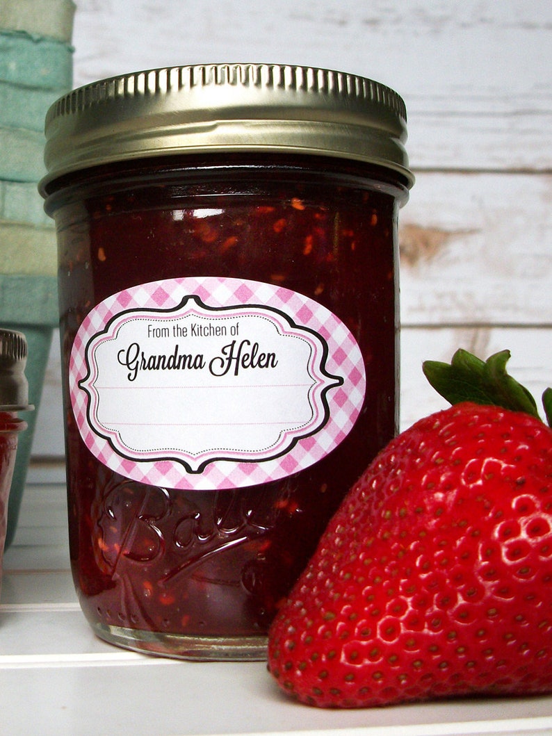 Custom Gingham oval kitchen labels jam jelly jar labels for Etsy