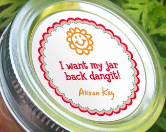 I Want My Jar Back Dangit, custom round mason jar stickers to get canning jars returned, return jar label, jam jar label, gifts for canners