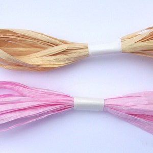12 Natural or Pink Paper Raffia Ribbons for Mason Canning Jars, Wedding ...