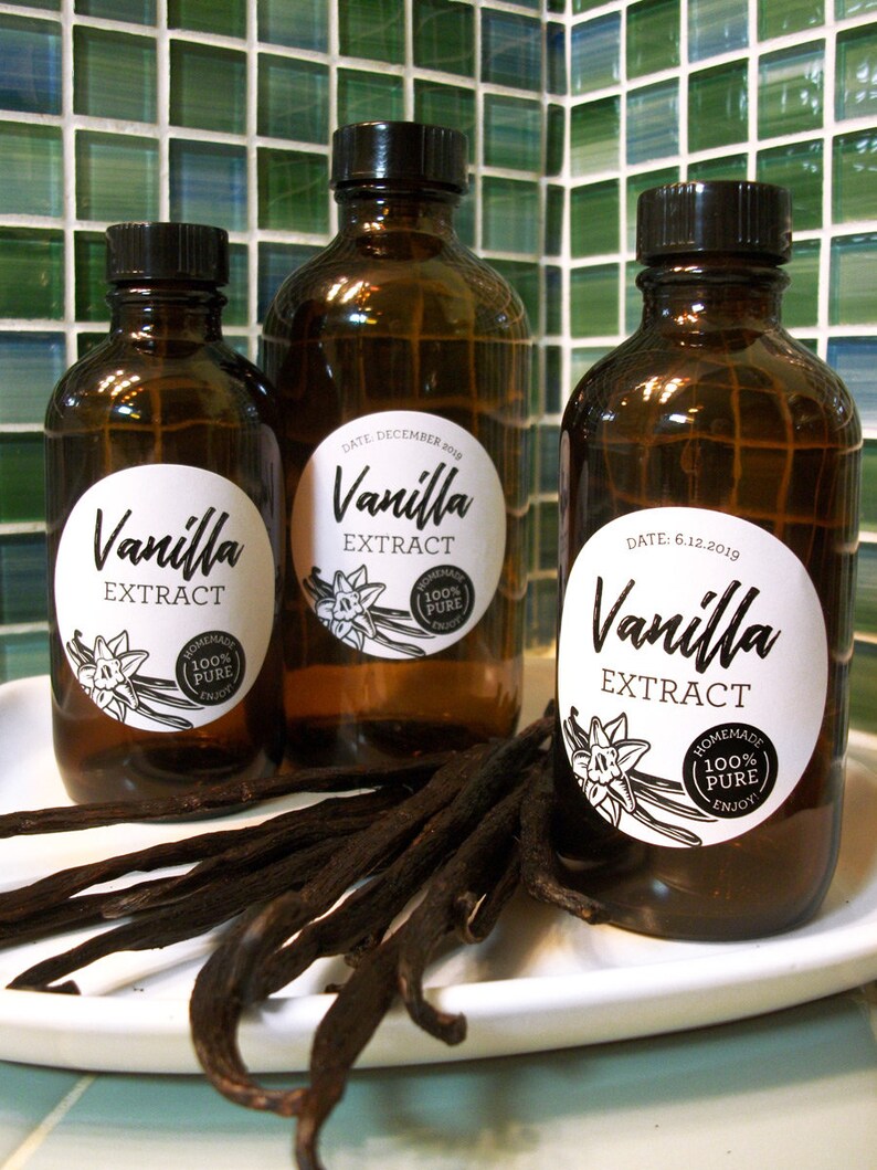 custom black white vanilla extract labels printed round etsy