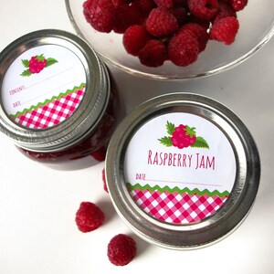 Label Red Raspberry Jam Gingham Red Raspberry Canning Jar Labels, Printed Round Mason Jar ...