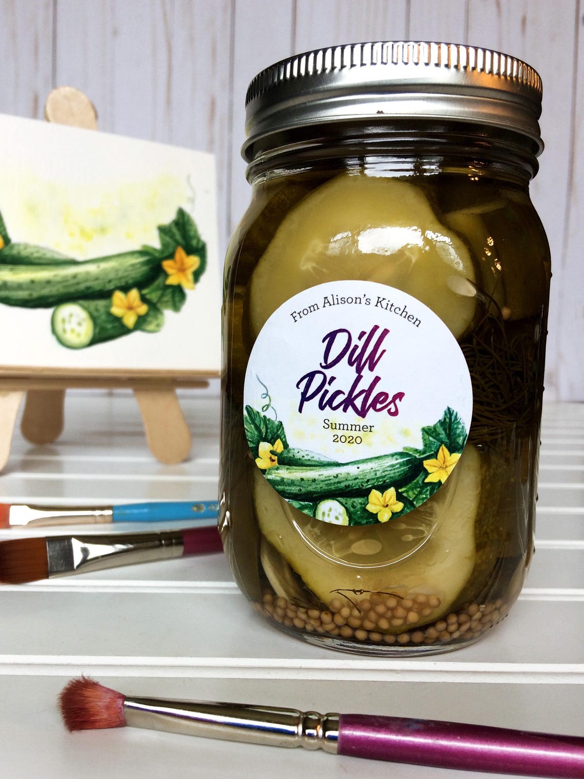 Custom Pickle Labels Personalized Pickle Canning Labels, Round Printed Watercolor Mason Jar ...