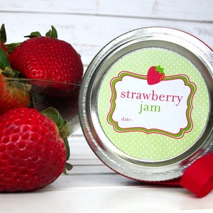Cute Strawberry Jam canning jar labels, round printed polka dot mason jar stickers, fruit preservation, gifts for canners mom & grandma image 4