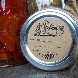 Vegetable Kraft Paper Canning Jar Labels, Round Vintage Mason Jar ...