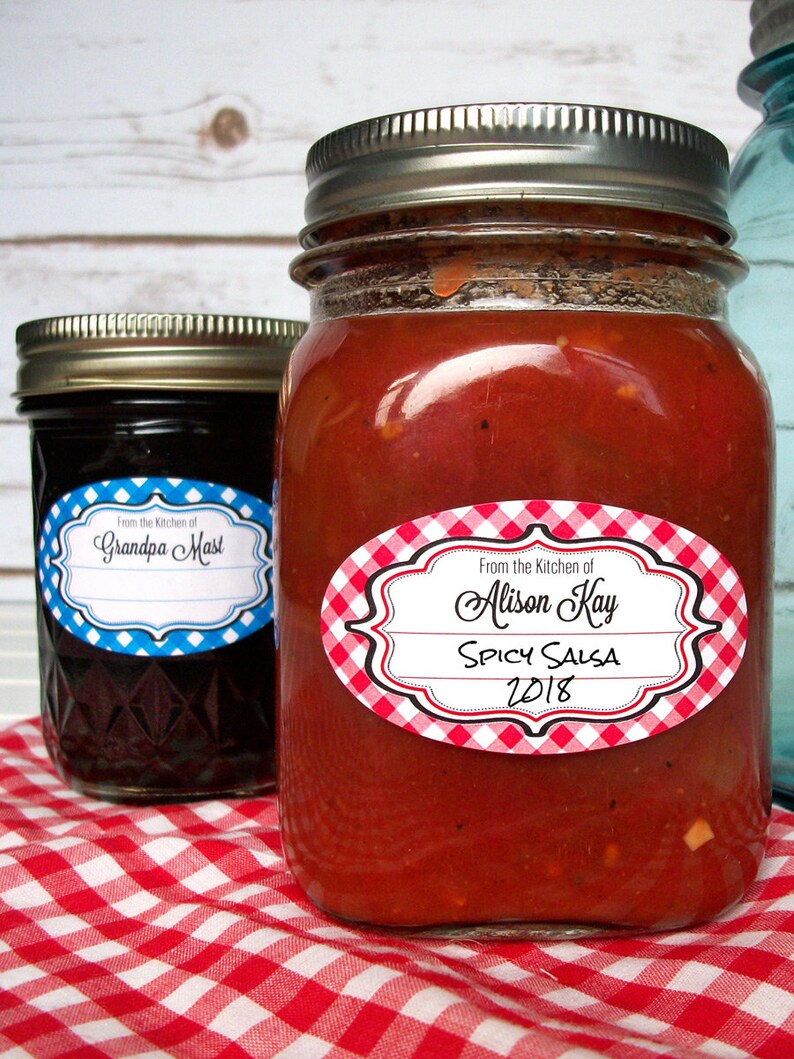 Custom Gingham oval kitchen labels jam jelly jar labels for Etsy