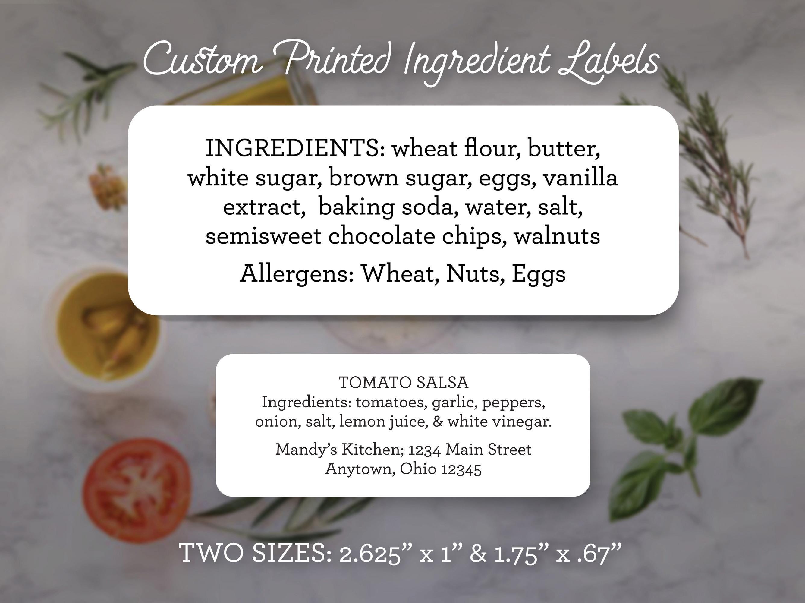Custom Ingredient Labels, Printed Rectangle Stickers for Kitchen Pantry ...