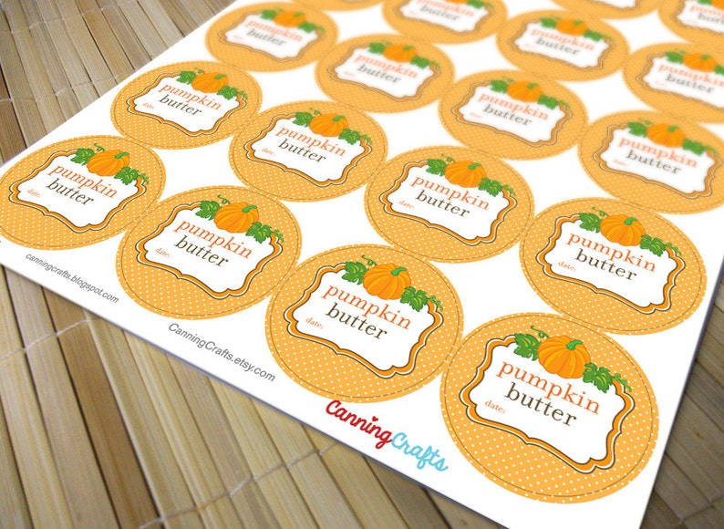 Pumpkin Butter canning jar labels, round mason jar stickers for vegetable preservation, regular or wide mouth mason jar labels image 5