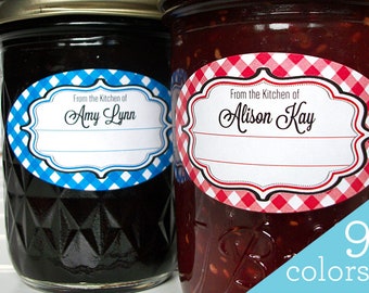 Custom Gingham oval kitchen labels, jam jelly jar labels for canning jars & baked goods, From the Kitchen of sticker printed with your name