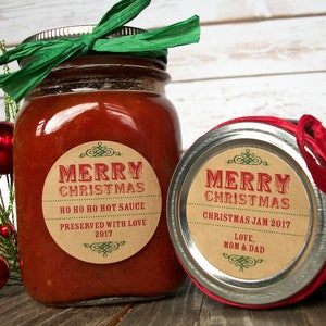 Custom KRAFT Merry Christmas canning jar labels, round holiday gift stickers, personalized mason jar labels, jam and jelly jar labels image 2