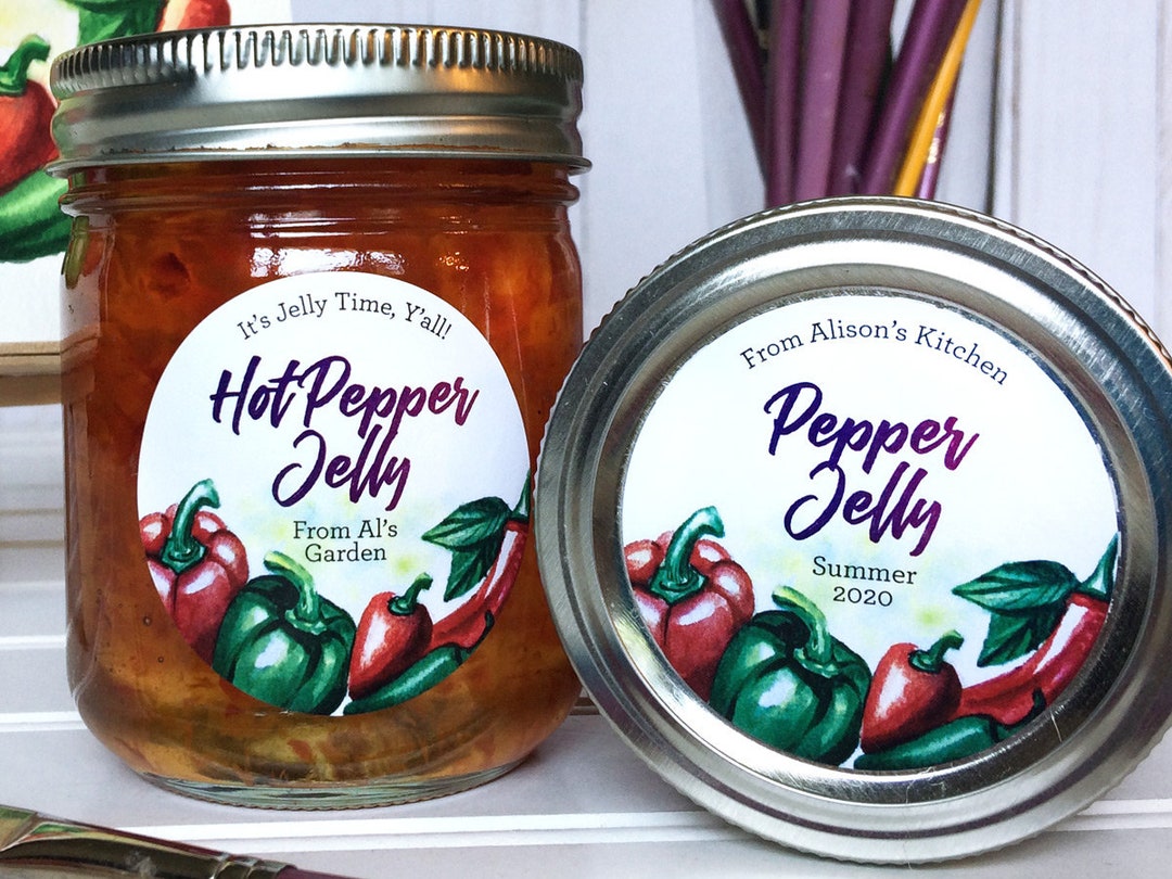 Custom Watercolor Pepper Canning Labels, Round Printed Mason Jar ...