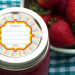 Rainbow canning jar labels, round mason jar labels for fruit & vegetable preservation, jam jelly jar labels, colorful kitchen labels image 4