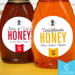 Custom Colorful honey labels, customized honey jar labels & canning jar labels printed with YOUR text, gift stickers for backyard beekeepers