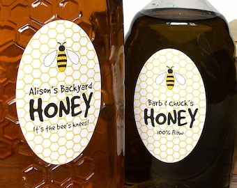 Grandes étiquettes de miel mignonnes ovales personnalisées, étiquettes personnalisées pour bouteilles de miel et pots Mason pour cadeaux d'apiculteurs, autocollant abeille en nid d'abeille
