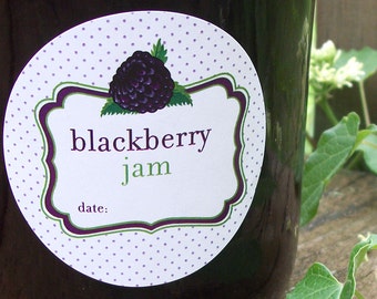 Blackberry Jam canning jar labels, round mason jar stickers for fruit preservation, regular & wide mouth mason jar labels