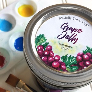 Custom Watercolor Grape canning labels, personalized round printed mason jar stickers for home canned jam jelly fruit juice & preserves image 3