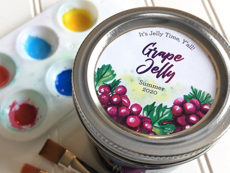 Custom Watercolor Grape canning labels, personalized round printed mason jar stickers for home canned jam jelly fruit juice & preserves image 3