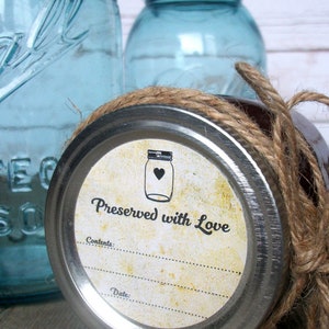 Vintage Preserved with Love canning jar labels, round mason jar stickers for fruit and vegetable preservation, retro jam & jelly jar labels image 6