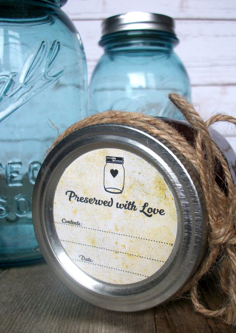 Vintage Preserved with Love canning jar labels, round mason jar stickers for fruit and vegetable preservation, retro jam & jelly jar labels image 6