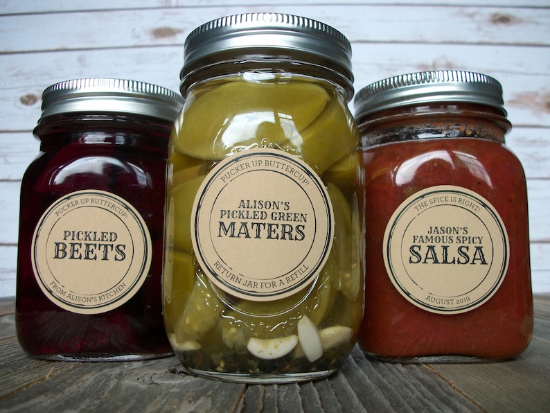 CUSTOM KRAFT paper Apothecary canning jar labels, round retro mason jar stickers personalized with YOUR text, sugar scrub & candle labels image 2