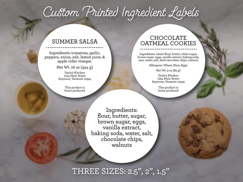 Ingredients Tags Custom Round Ingredient Labels, Printed Black & White Stickers for Food ...