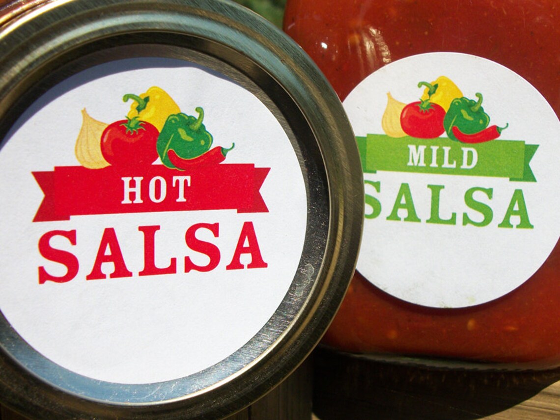 Mild Medium Hot Salsa Canning Labels Round Mason Jar Etsy