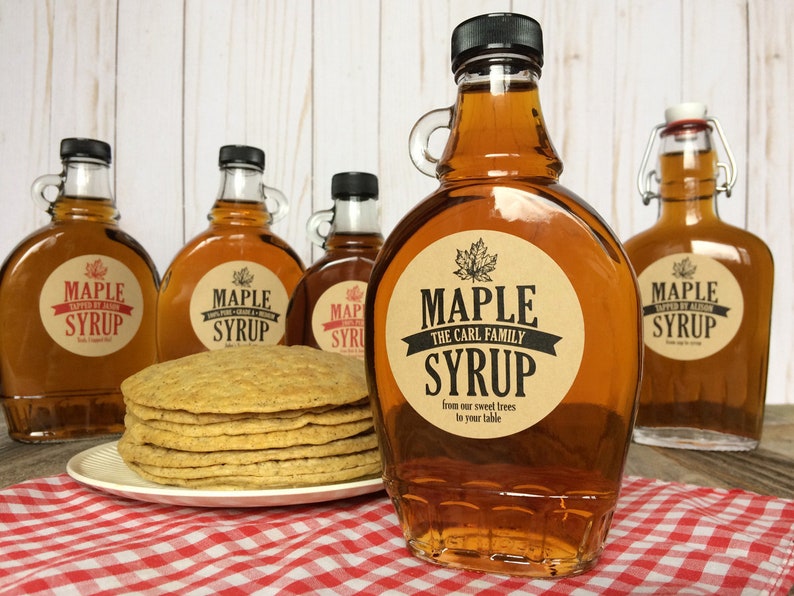 red /& black canning jar stickers customized round kraft paper labels print with YOUR text Custom Traditional Maple Syrup bottle labels