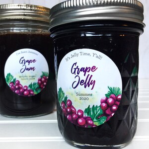 Custom Watercolor Grape canning labels, personalized round printed mason jar stickers for home canned jam jelly fruit juice & preserves image 6