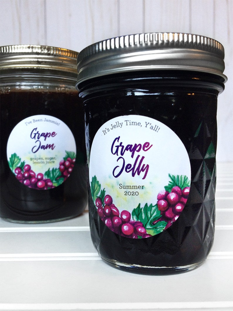 Custom Watercolor Grape canning labels, personalized round printed mason jar stickers for home canned jam jelly fruit juice & preserves image 6