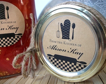 Custom Black Kraft Kitchen labels, from the kitchen of stickers personalized for gifts, canning jars, baked goods
