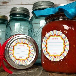 Rainbow canning jar labels, round mason jar labels for fruit & vegetable preservation, jam jelly jar labels, colorful kitchen labels image 2