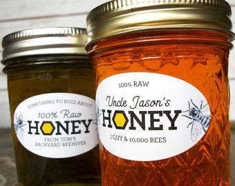 Custom Honeycomb Oval Honey labels for quilted mason jars, customized horizontal oval honey bee labels for backyard beekeeper gifts