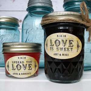 Vintage Oval Spread the Love or Love is Sweet canning labels, custom wedding favor stickers for quilted Ball jam jars, bridal shower favors