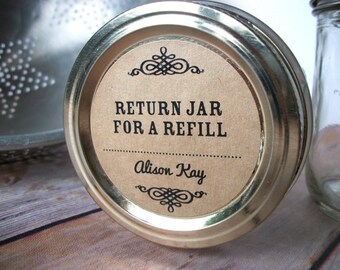 Return Jar for a Refill Custom kraft paper canning jar labels, personalized round mason jar stickers, food preservation gifts for canners