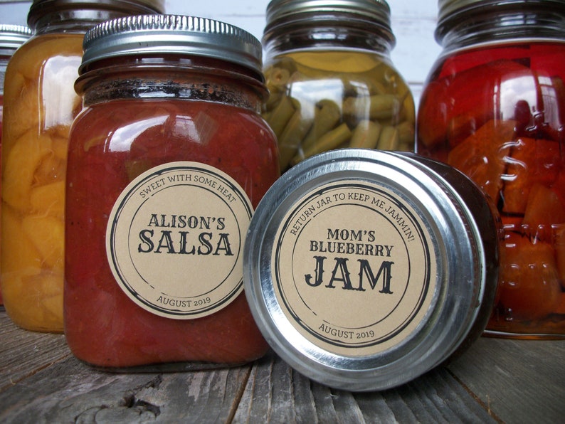 CUSTOM KRAFT paper Apothecary canning jar labels, round retro mason jar stickers personalized with YOUR text, sugar scrub & candle labels image 7