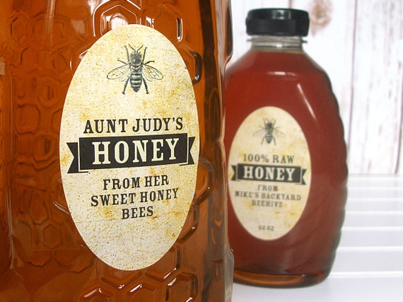 Custom Large Oval Vintage Honey canning jar and bottle labels, personalized stickers for honey and mason jars, gift for beekeepers